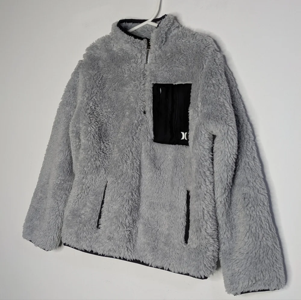 NWT Hurley Grey Black 1/3 Zip Fleece Pullover Jacket Small 6/7